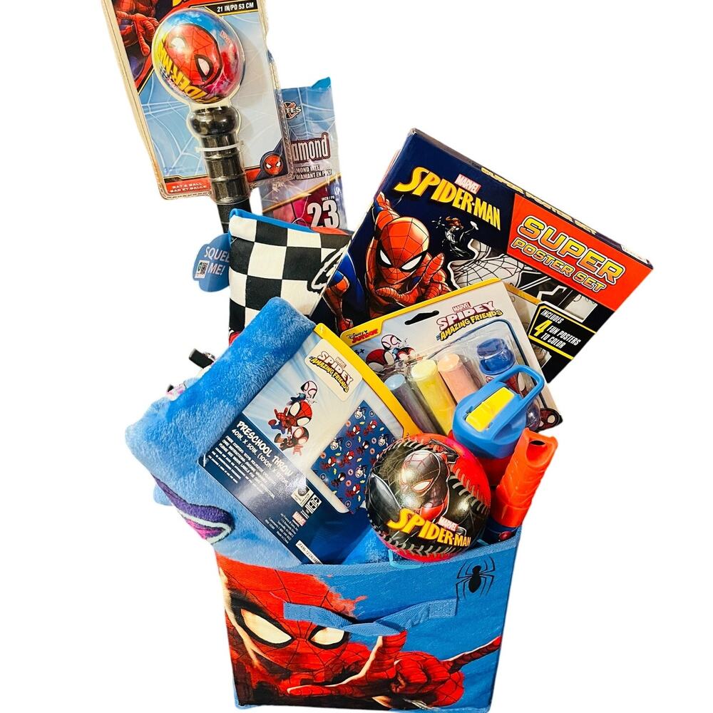 Spiderman Easter bundle 40 by 50 preschool throw ,ball , wand bubbles, pillow
